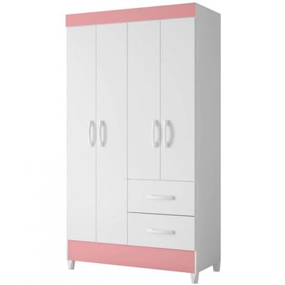 Guarda-Roupa Mobi com 4 Portas e 2 Gavetas Palumóveis Branco/Rosa Matte