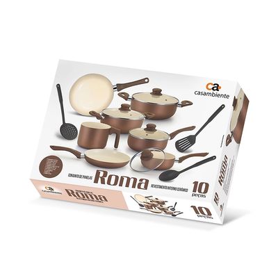 Conjunto de Panelas Cerâmica Casambiente Roma Marrom com 10 Peças