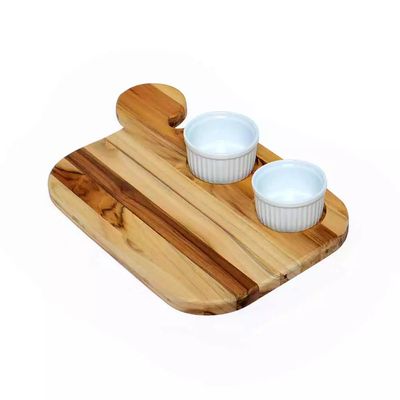 Tábua de Madeira Decorglass Teka para Lanche com 2 Ramequins