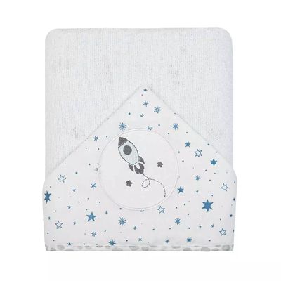 Toalha Felpuda Papi com Capuz Espaço com Forro de Fralda 70x90cm