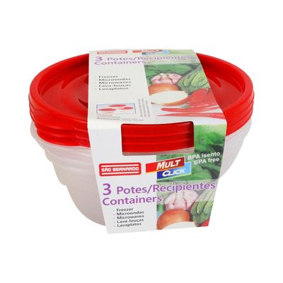 Conjunto de Potes São Bernardo Multiclick em Plástico com 3 Peças 1,8L - Item Sortido