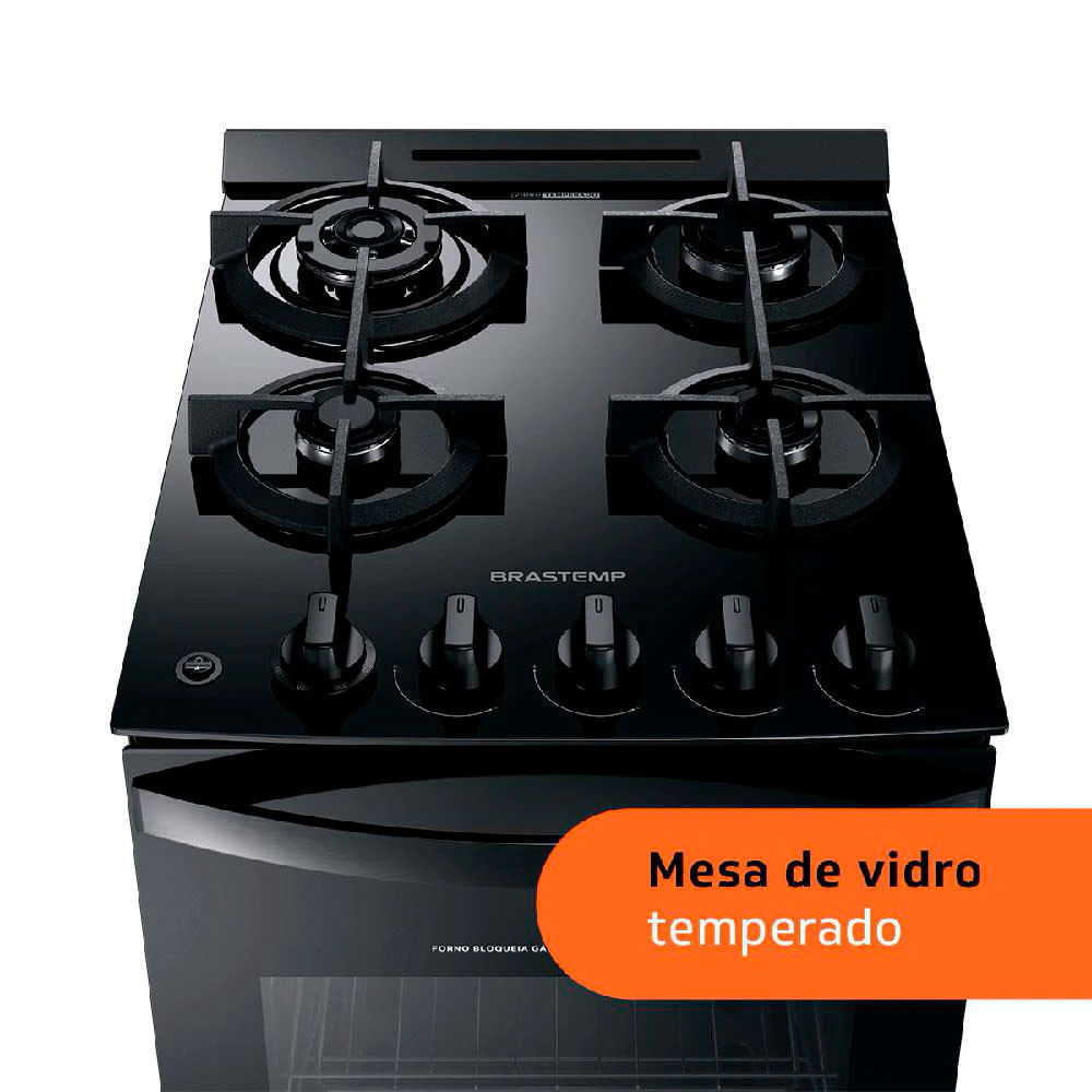 Fogão Brastemp 4 Bocas BFO4XAE com Mesa de Vidro Temperado e Dupla