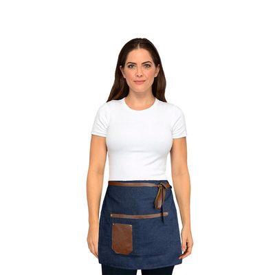 Avental Jeans Couro Profissional Unissex Bar Restaurante Kit