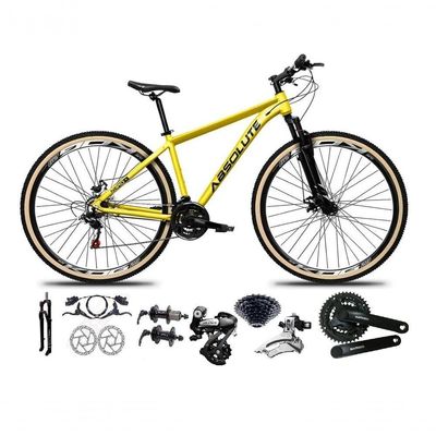 Bicicleta Aro 29 Absolute Nero 5 Shimano Altus 24v Freios Hidráulicos Garfo Com Trava Pneu Com Faixa Amarelo Tam 17
