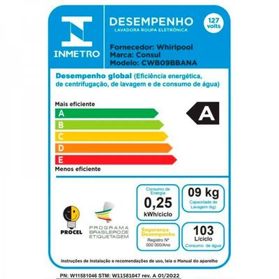 Lavadora de Roupas Consul 9kg com Dosagem Extra Fácil CWB09 Branco / 220V