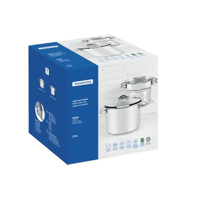 Jogo Cozi-Pasta Tramontina Solar em Aço Inox Fundo Triplo com Alças 2 Peças 24 cm