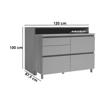 Bancada Ilha Cozinha Rainha Com 1 Porta E 4 Gavetas 120cm Freijó