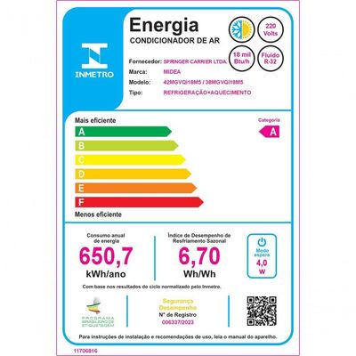 Ar Condicionado Split Hi Wall Midea Save Connect Black 18.000 BTUS Quente E Frio R-32 38MGVQI18M5 220v