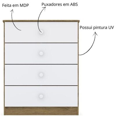 Cômoda Infantil 4 Gavetas Labirinto Rústico Branco