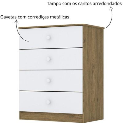 Cômoda Infantil 4 Gavetas Labirinto Rústico Branco
