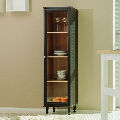 Cristaleira 1 Porta Vidro Pés Madeira 151x40 Cm E963 Preto Dtall Preto
