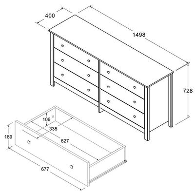 Comoda Para Quarto 6 Gavetas 146 Cm Dm221 Diamond Dtall Diamond
