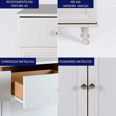 Aparador 2 Portas 2 Gavetas 80 Cm R629 Branco Dtall Branco