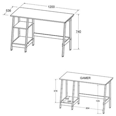 Mesa Escrivaninha Gamer 2 Pateleiras 120 Cm Mc190 Preto Dtall Preto
