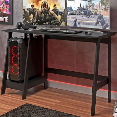 Mesa Escrivaninha Gamer 2 Pateleiras 120 Cm Mc190 Preto Dtall Preto