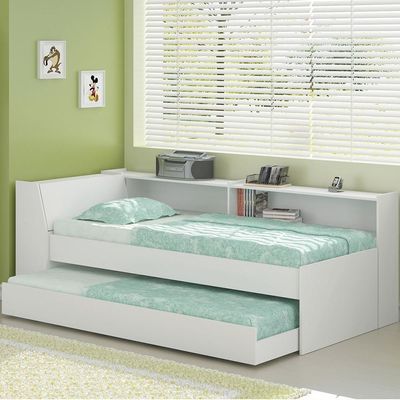 Cama Solteiro Bicama Bau Estante 2 Nichos Bb2829 Branco Dtall Branco
