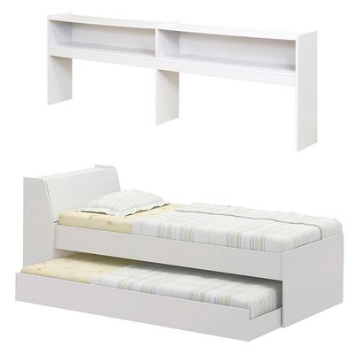 Cama Solteiro Bicama Bau Estante 2 Nichos Bb2829 Branco Dtall Branco