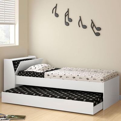 Cama Solteiro Bicama Cabeceira Bau 220x88 Bb28 Branco Dtall Branco