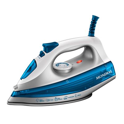 Ferro de Passar Roupa a Vapor Mondial FVN-01-BL 1200W Branco e Azul - 220V