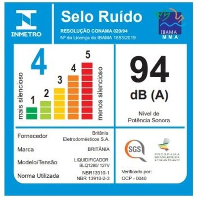 Liquidificador Britânia BLQ1280P Lâminas Inox 2,7L 1150W 220V