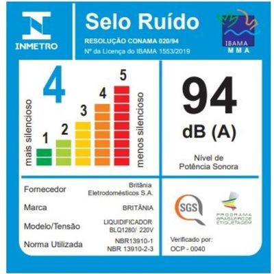 Liquidificador Britânia BLQ1280P Lâminas Inox 2,7L 1150W 220V