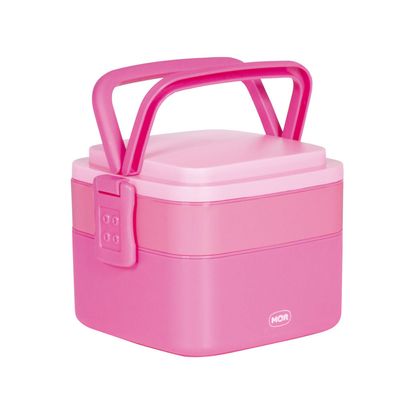 Pote Marmita 2 Andares Quadrado com Alça - Rosa