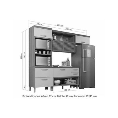 Kit Cozinha Modulada 3 Peças Princesa 1 Aéreo + Balcão + 1 Paneleiro C6p63 Freijó Off White