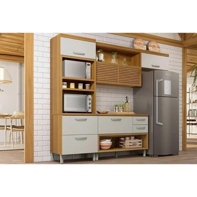 Kit Cozinha Modulada 3 Peças Princesa 1 Aéreo + Balcão + 1 Paneleiro C6p63 Freijó Off White
