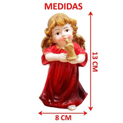 Enfeite Anjo Vermelho Anjinho Com Vela Em Resina Natal 13cm