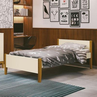 Cama Solteiro Simba Areia Fosco Pés Amadeirado Com Colchão D33 Reller Móveis
