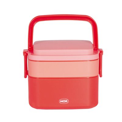 Pote Marmita 2 Andares Quadrado com Alça - Vermelho