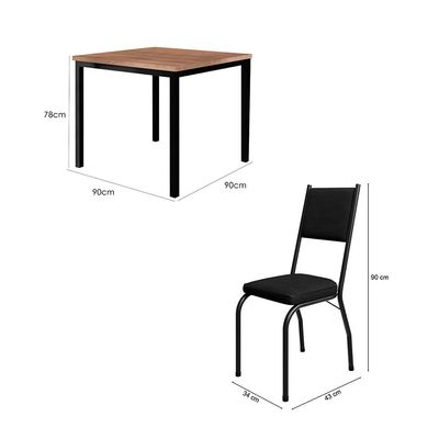 Conjunto de Mesa Retangular com Tampo de MDF Amadeirado e 4 Cadeiras Adriana Revestimento Sintético Preto