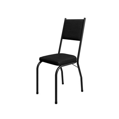 Conjunto de Mesa Retangular com Tampo de MDF Amadeirado e 4 Cadeiras Adriana Revestimento Sintético Preto