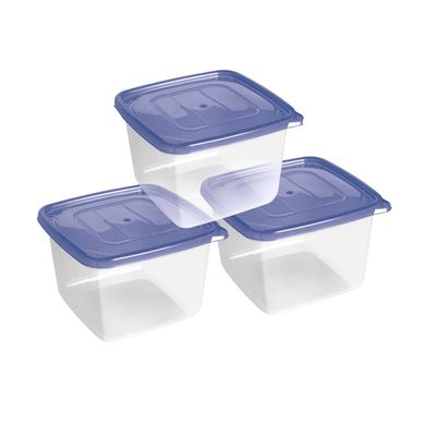 Conjunto de Potes São Bernardo Multiclick em Plástico Quadrado com Tampa Azul com 3 Peças 2,6L