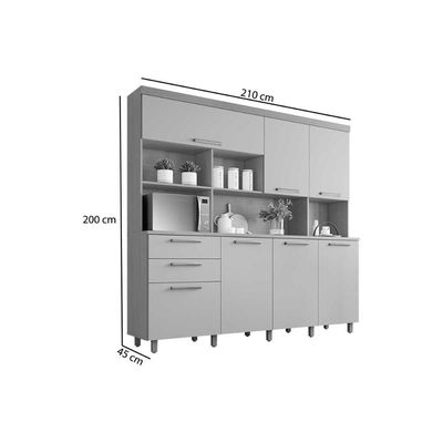 Cozinha Compacta Nobreza Com 7 Portas E 2 Gavetas 210cm Carvalho Cinza
