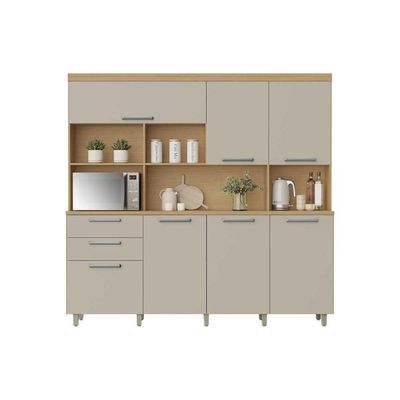 Cozinha Compacta Nobreza Com 7 Portas E 2 Gavetas 210cm Carvalho Cinza