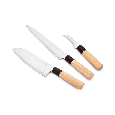 Conjunto de Facas Japonesas Mundial em Inox com Cabo de Madeira 3 Peças
