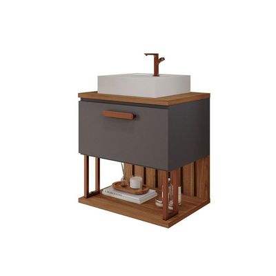 Balcão P- Banheiro Duna 1 Porta C- Cuba 60cm Cimento-freijo - Mgm