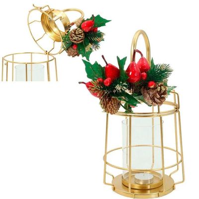 Kit 2 Lamparinas Natal Dourada Em Metal Decorativa 36cm 30cm