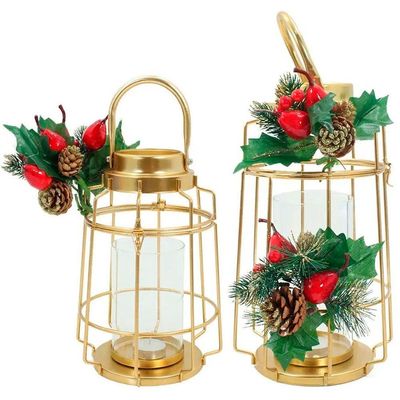 Kit 2 Lamparinas Natal Dourada Em Metal Decorativa 36cm 30cm