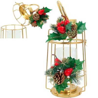 Kit 2 Lamparinas Natal Dourada Em Metal Decorativa 36cm 30cm