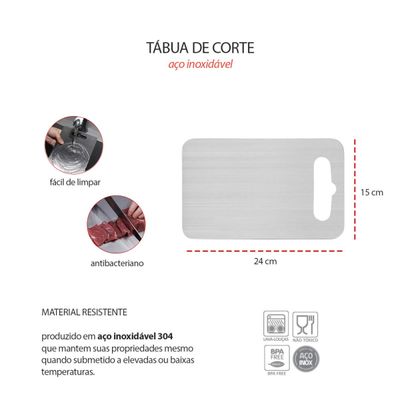 Tabua de Carne Corte Cozinha Profissional 24cm Aço Inox 4un