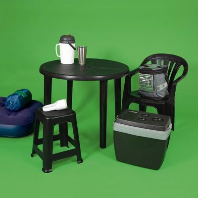 Mesa Plástica Redonda Demontável Preta