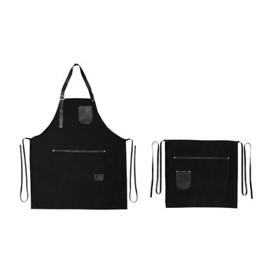 Avental Preto Couro Cintura Curto Chef Bar Barbearia Kit 2un