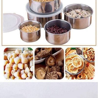 Kit 5 Potes Tigelas Inox Guarda Alimento Bowl Saladeira Jogo Vasilha Com Tampa Hermetico Aluminio