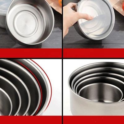 Kit 5 Potes Tigelas Inox Guarda Alimento Bowl Saladeira Jogo Vasilha Com Tampa Hermetico Aluminio