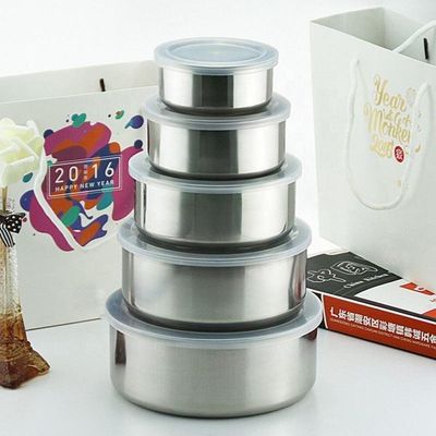 Kit 5 Potes Tigelas Inox Guarda Alimento Bowl Saladeira Jogo Vasilha Com Tampa Hermetico Aluminio