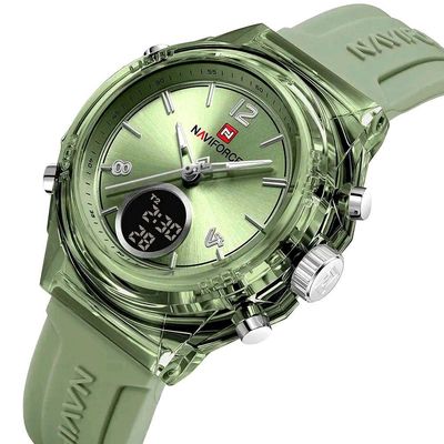 Relógio Feminino Display Duplo Design Fashion Retro De Quartzo Mostrador Redondo Luminoso Verde
