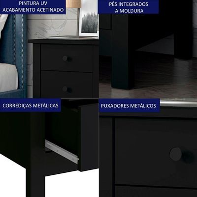 Mesa De Cabeceira 3 Gavetas 40 Cm Dm113 Preto Dtall Preto