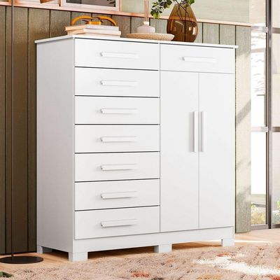 Cômoda Sapateira Alta Julieta 8 Gavetas 2 Portas Branco
